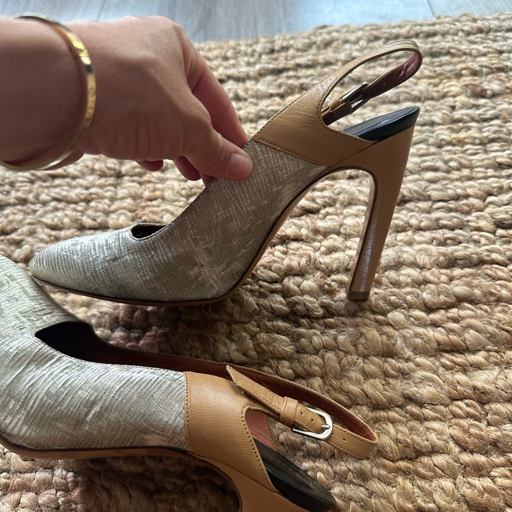 Dries Van Noten Tan and Cream Slingback Heels